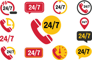 Open all hours service available twenty four seven phone call support center badge