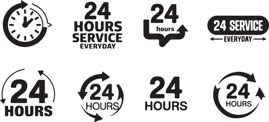 Open 24 hours service sign collection everyday vector illustration transparent