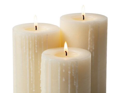 Three Burning Ivory Pillar Candles