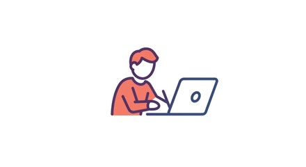 Illustration of a person working on a laptop computer.