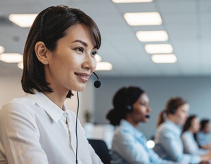 A woman working at a call center