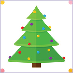 Bright green Christmas tree decorated with colorful baubles vector illustration