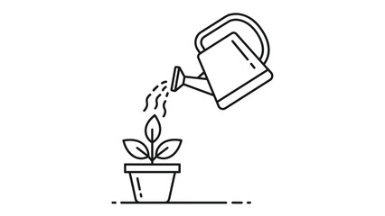 Nurturing Growth Watering Can and Plant Icon for Sustainable Business Practices and Environmental Responsibility with Simple Minimalist Design, Generative AI.