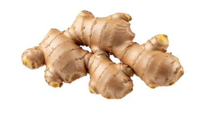Culinary essence: Capturing the intricate form and nuanced texture of fresh ginger root on a pristine white canvas for healthy lifestyle food