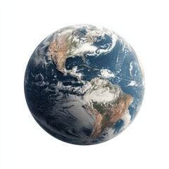 Isolated Earth Globe with Detailed Landmasses and Azure Oceans Floating on White Background