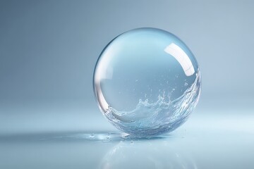 Transparent Sphere with Internal Water Effect on Gradient Blue Background