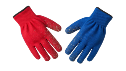 Contrasting work gloves showcasing durability and protection for various tasks and industries