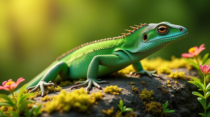 Fototapeta premium A closeup of a vibrant green lizard
