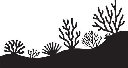 Obraz premium Black silhouette of corals sea ocean underwater plant vector nature reef life