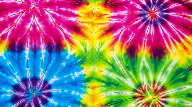 Vibrant Tie Dye Textile Pattern Displaying Symmetrical Radial Designs with Multiple Colors