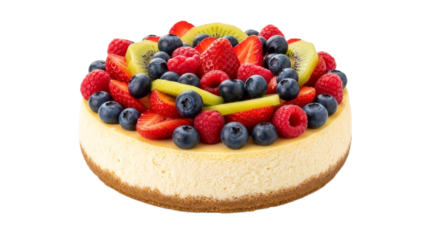 Delightful Fruit Topped Cheesecake: A Delicious Dessert Symphony of Berries and Kiwi for Special Occasions