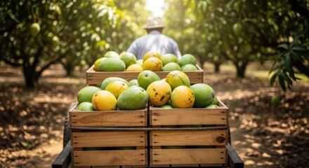 Fresh Mangoes Transported in Orchard