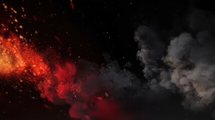 Black and red smoke background with fire sparks, ideal for dramatic themes, energy concepts, and AI art.