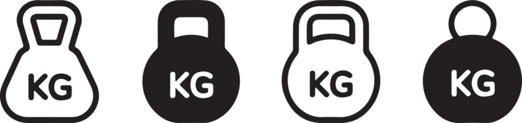 Set of four different shaped kg weight training fitness exercise equipments