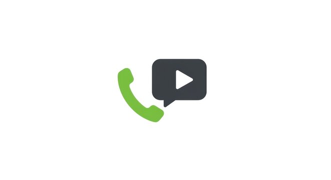 Video call icon with phone receiver and play button symbol.