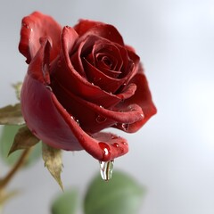 Stunning Red Rose with Water Drops on Soft Background