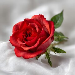 Red Rose on White Satin Fabric with Soft Natural Lighting