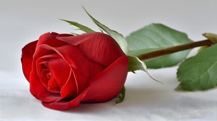 Elegant Red Rose on Soft White Background for Romantic Themes
