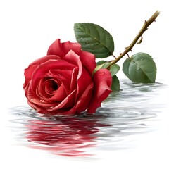 Stunning Red Rose Floating on Water Surface with Soft Reflections