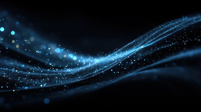 Abstract Blue Swirling Light Streams with Glittering Particles on Dark Background for a Dynamic and Modern Design Element
