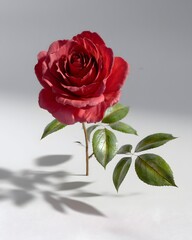 Stunning Red Rose with Green Leaves Against a Soft Background