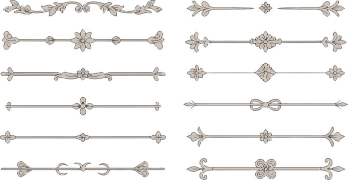 Vintage dividers linear floral ornaments lines for text separation design