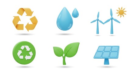 Eco-Friendly Icons - Recycling, Water, Wind, Solar Energy.