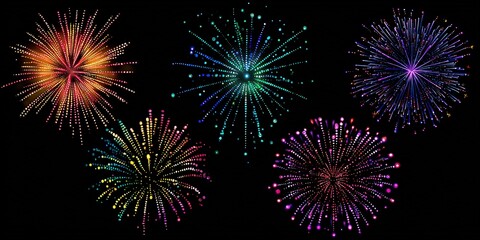 Colorful Fireworks Display Against Black Background Celebrating Festive Event