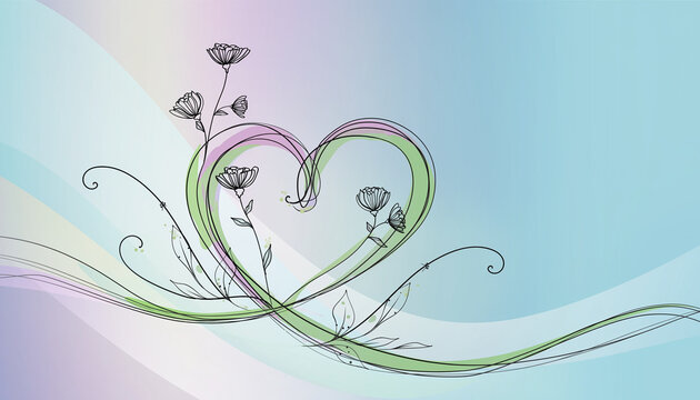 Elegant floral heart design with gentle curves brings a touch of romance, perfect for wedding invitations, valentine's day cards, or heartfelt greetings