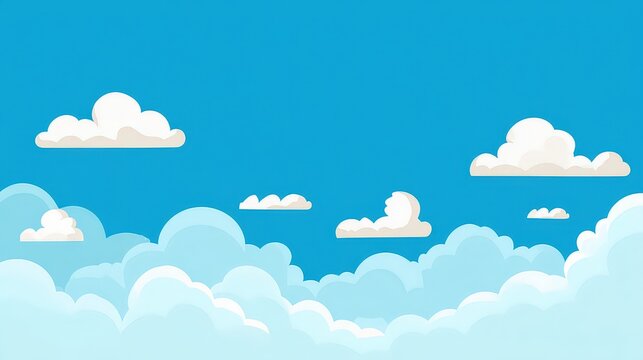 Pixelated Blue Sky With White Cumulus Clouds Background For Digital Landscape And Game Design Illustration - Powered by Adobe