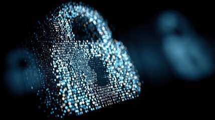 Abstract Digital Representation Of A Padlock On Dark Background With Blurry Bokeh Effect