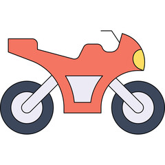 Stylized Red Motorcycle With Yellow Headlight And Light Blue Accents On A Transparent Background Simple Graphic Design Flat Vector Illustration