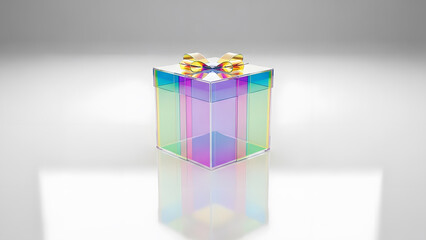 Transparent Holographic Gift Box with Rainbow Reflections