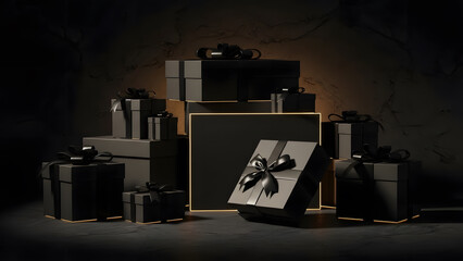 Black Friday Luxury Gift Boxes with Glowing Gold Frame