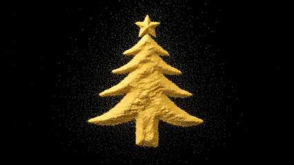 Abstract Gold Glitter Dust Christmas Tree on Black Background