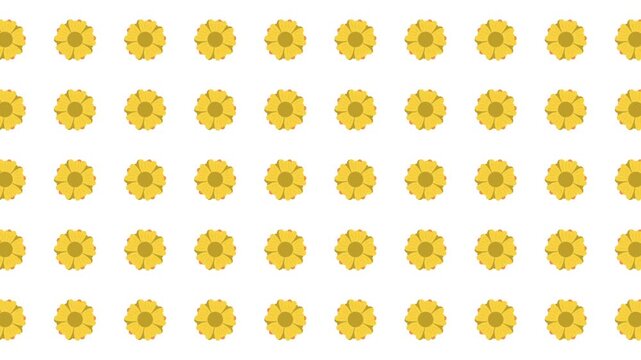 Pattern of small yellow flower images in rows and columns. Suitable for springthemed backgrounds, greetings cards, and floral designs.