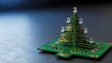 Creative Christmas Tree Made of Green Electronic Circuit Boards