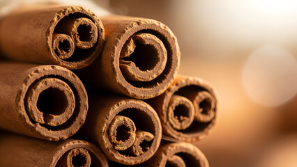 Macro Close-Up of Stacked Cinnamon Stick Rolls
