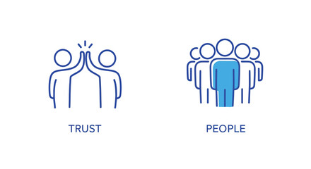 Vector illustration of two groups of people showing trust and teamwork isolated on