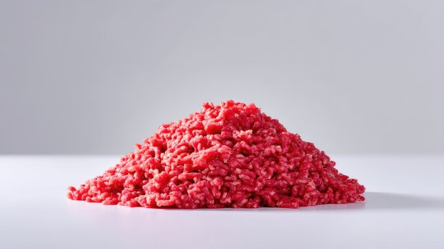 Fresh Raw Ground Beef Pile Isolated on a Light Background Showcasing Texture and Color for Culinary or Food Industry Usage