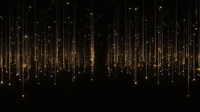 Glittery gold strings on black background, perfect for holiday designs, social media, and sophisticated projects.