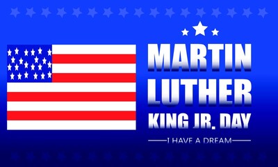 Remember Martin Luther King Jr Day with American flag and stars on blue background honoring civil rights and equality on this holiday