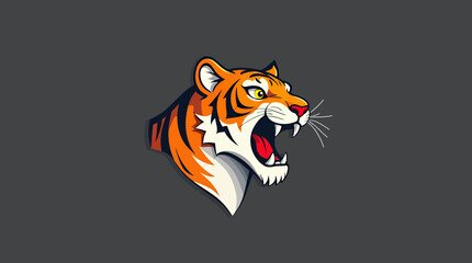 Obraz premium Roaring tiger head vector illustration showcasing its fierce expression and bold stripes, perfect for logos, branding, and wildlife-themed designs on a neutral background.