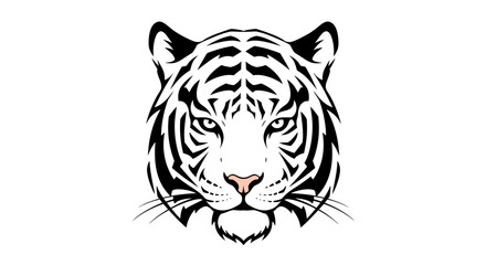 Obraz premium A striking black and white vector illustration of a majestic tiger head with intense eyes, perfect for branding, logos, or powerful graphic design projects.