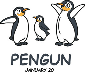 Cheerful Digital Penguin Artwork Featuring Family of Penguins.
