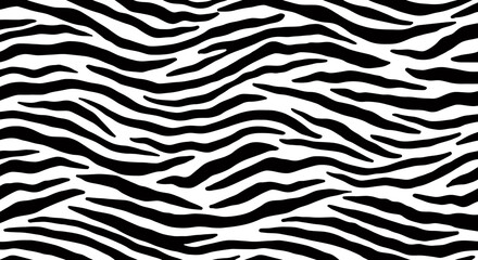 A striking vector illustration showcases a seamless zebra pattern with bold black stripes on a white background, perfect for textile design and creative projects.