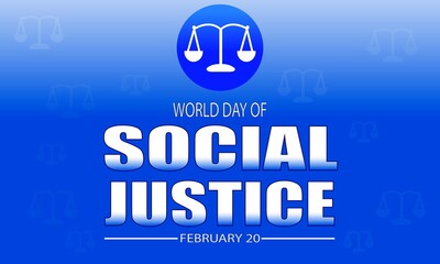 Promote World Day of Social Justice February 20th for equality and human rights with this symbolic scales of justice design on a vibrant blue backdrop