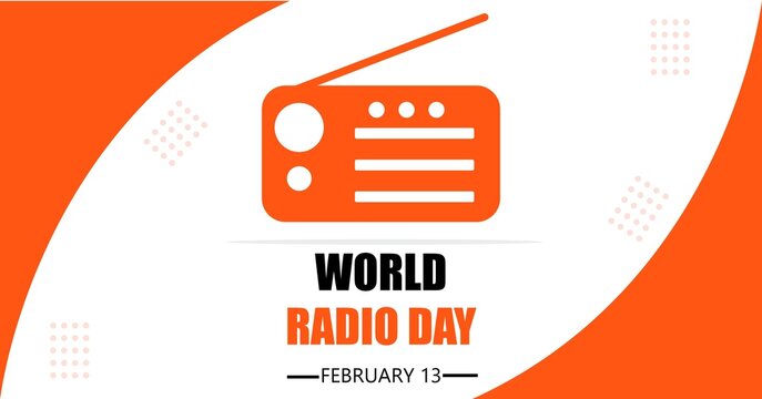 Celebrate World Radio Day on February 13th with this vibrant orange design perfect for promoting broadcasts, podcasts, and media related events - Powered by Adobe