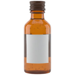Glass amber bottle with blank label for essential oils studio setting product photography minimalist close-up marketing