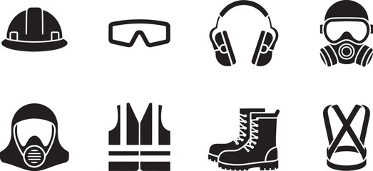PPE Line Icons for Safety Gear, Industrial Protection, and Workplace Hazard Prevention Graphics